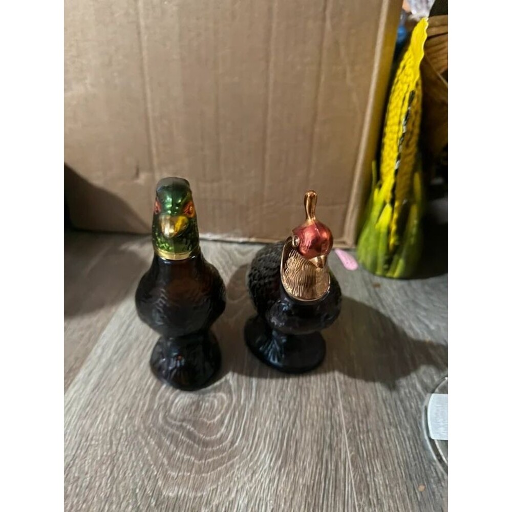 Vintage Avon Pheasant Quail Decanters | Amber Glass Deep Woods Bottles